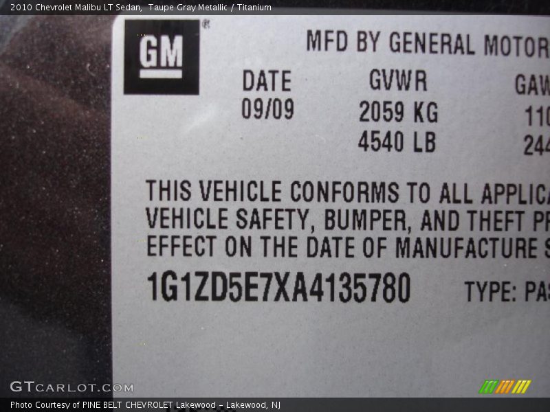 Taupe Gray Metallic / Titanium 2010 Chevrolet Malibu LT Sedan