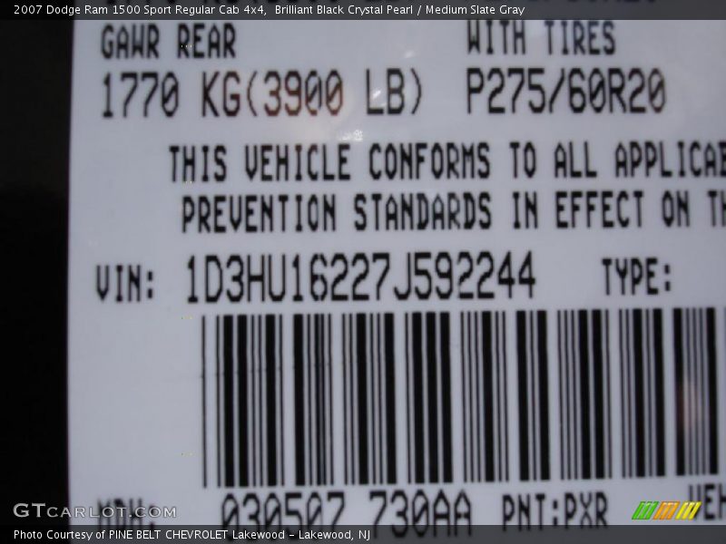 Brilliant Black Crystal Pearl / Medium Slate Gray 2007 Dodge Ram 1500 Sport Regular Cab 4x4