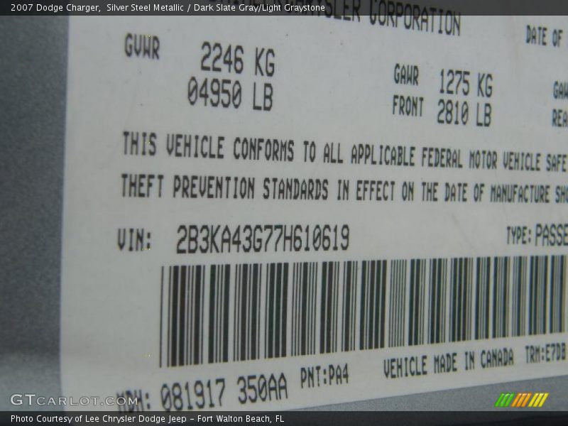 Silver Steel Metallic / Dark Slate Gray/Light Graystone 2007 Dodge Charger