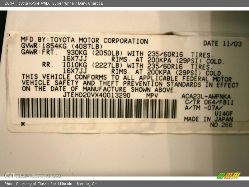 Super White / Dark Charcoal 2004 Toyota RAV4 4WD