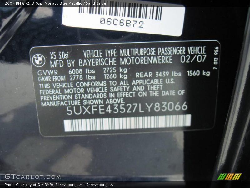 Monaco Blue Metallic / Sand Beige 2007 BMW X5 3.0si