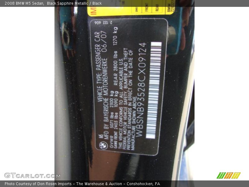 Black Sapphire Metallic / Black 2008 BMW M5 Sedan