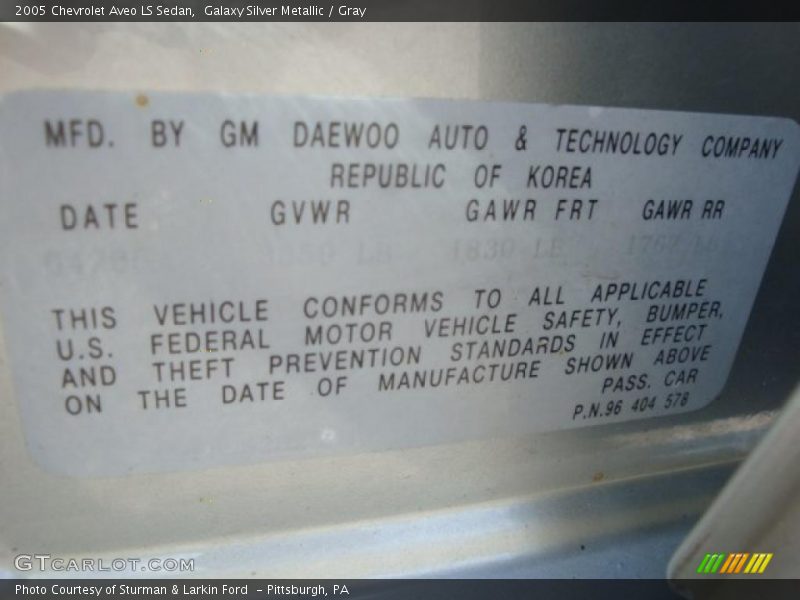 Galaxy Silver Metallic / Gray 2005 Chevrolet Aveo LS Sedan