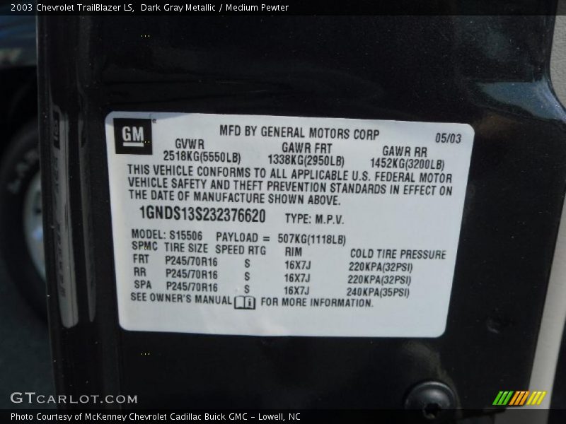 Dark Gray Metallic / Medium Pewter 2003 Chevrolet TrailBlazer LS
