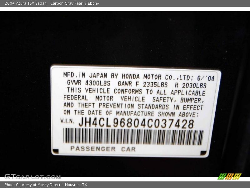 Carbon Gray Pearl / Ebony 2004 Acura TSX Sedan