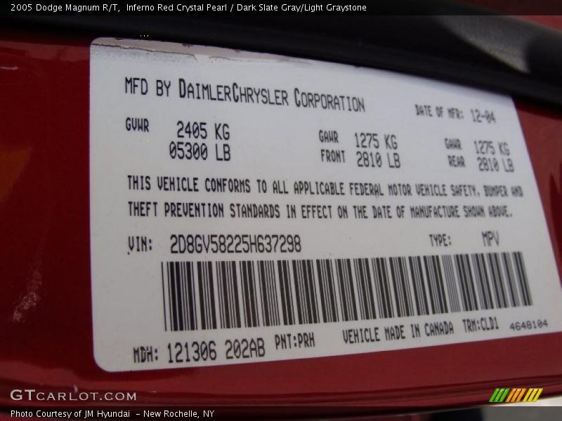 Inferno Red Crystal Pearl / Dark Slate Gray/Light Graystone 2005 Dodge Magnum R/T