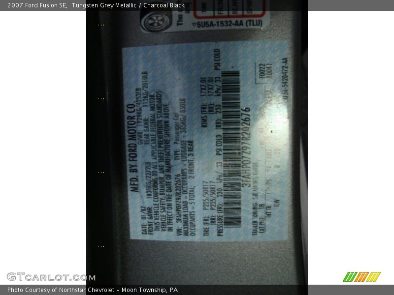 Tungsten Grey Metallic / Charcoal Black 2007 Ford Fusion SE