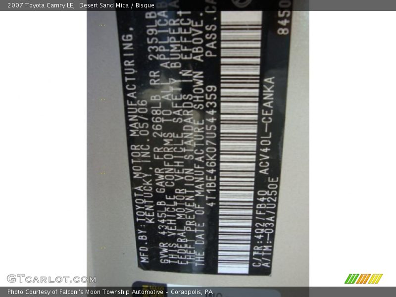 Desert Sand Mica / Bisque 2007 Toyota Camry LE