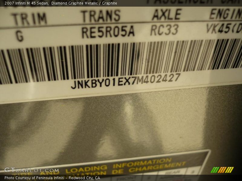 Diamond Graphite Metallic / Graphite 2007 Infiniti M 45 Sedan
