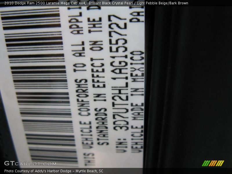 Brilliant Black Crystal Pearl / Light Pebble Beige/Bark Brown 2010 Dodge Ram 2500 Laramie Mega Cab 4x4