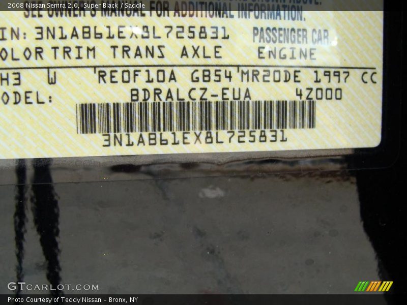 Super Black / Saddle 2008 Nissan Sentra 2.0