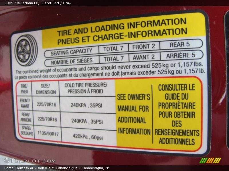 Claret Red / Gray 2009 Kia Sedona LX