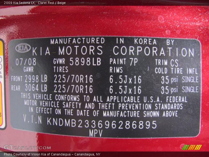 Claret Red / Beige 2009 Kia Sedona LX