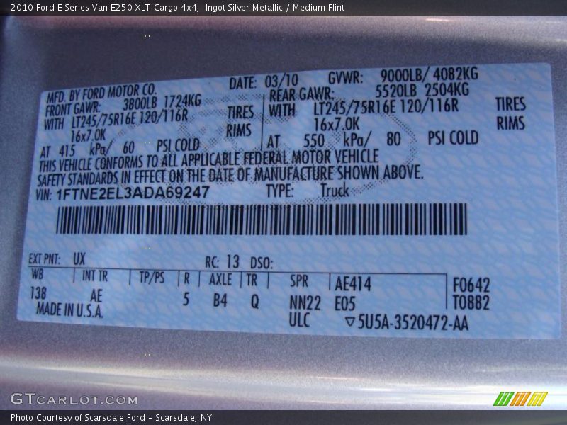 Ingot Silver Metallic / Medium Flint 2010 Ford E Series Van E250 XLT Cargo 4x4