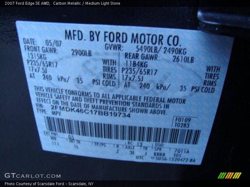 Carbon Metallic / Medium Light Stone 2007 Ford Edge SE AWD