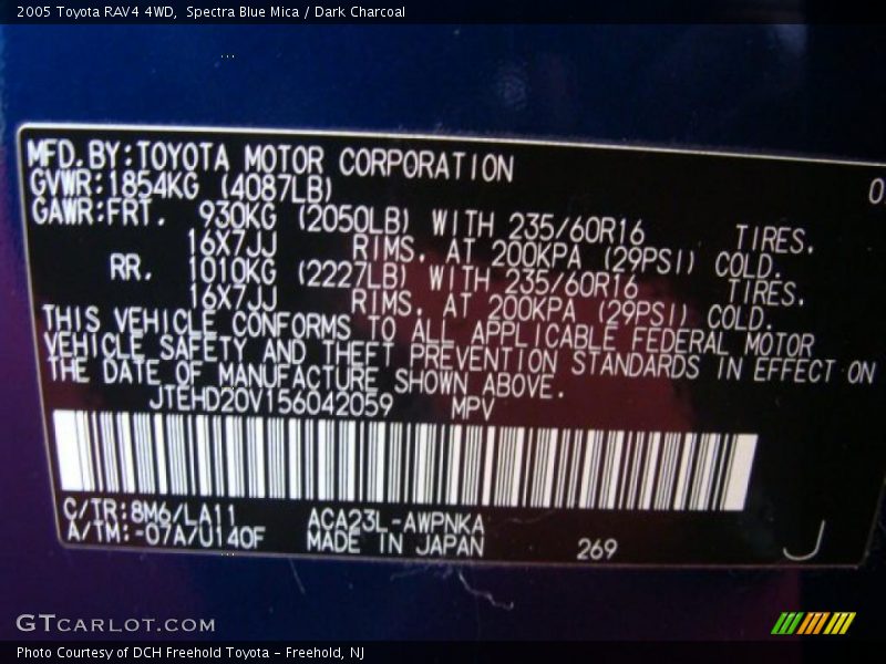 Spectra Blue Mica / Dark Charcoal 2005 Toyota RAV4 4WD