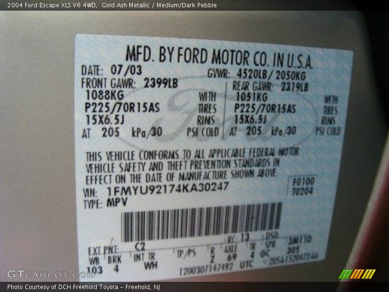 Gold Ash Metallic / Medium/Dark Pebble 2004 Ford Escape XLS V6 4WD