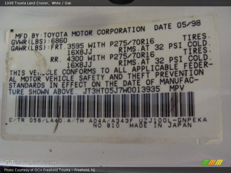 White / Oak 1998 Toyota Land Cruiser