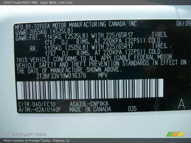 Super White / Ash Gray 2009 Toyota RAV4 4WD