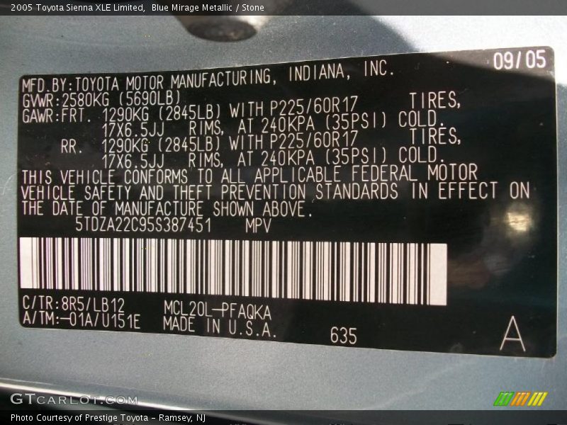 Blue Mirage Metallic / Stone 2005 Toyota Sienna XLE Limited