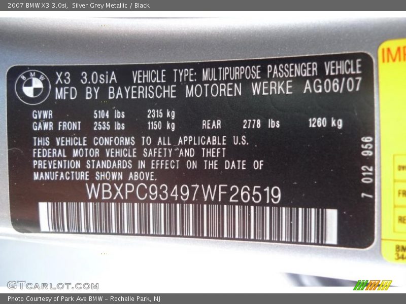 Silver Grey Metallic / Black 2007 BMW X3 3.0si