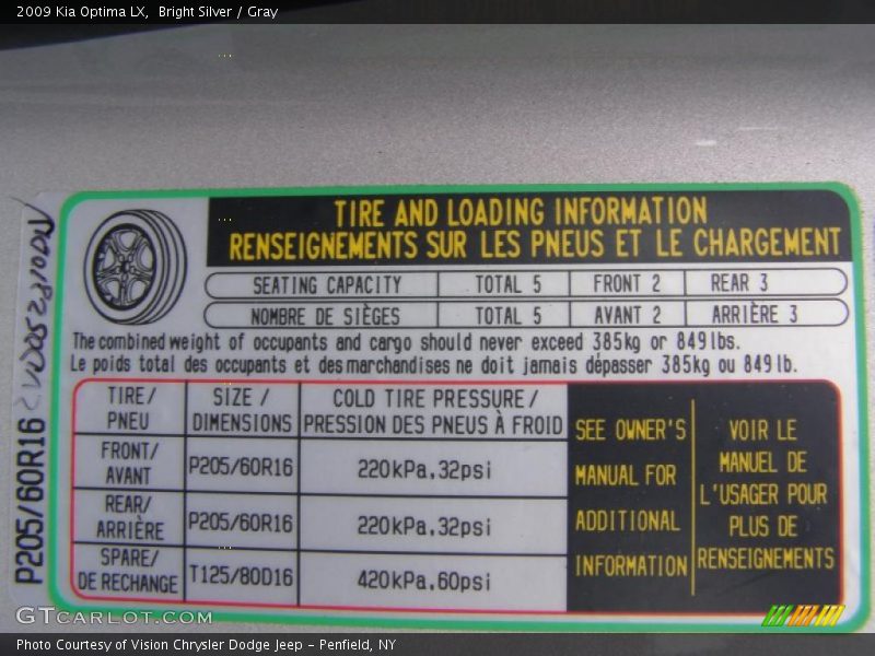 Bright Silver / Gray 2009 Kia Optima LX
