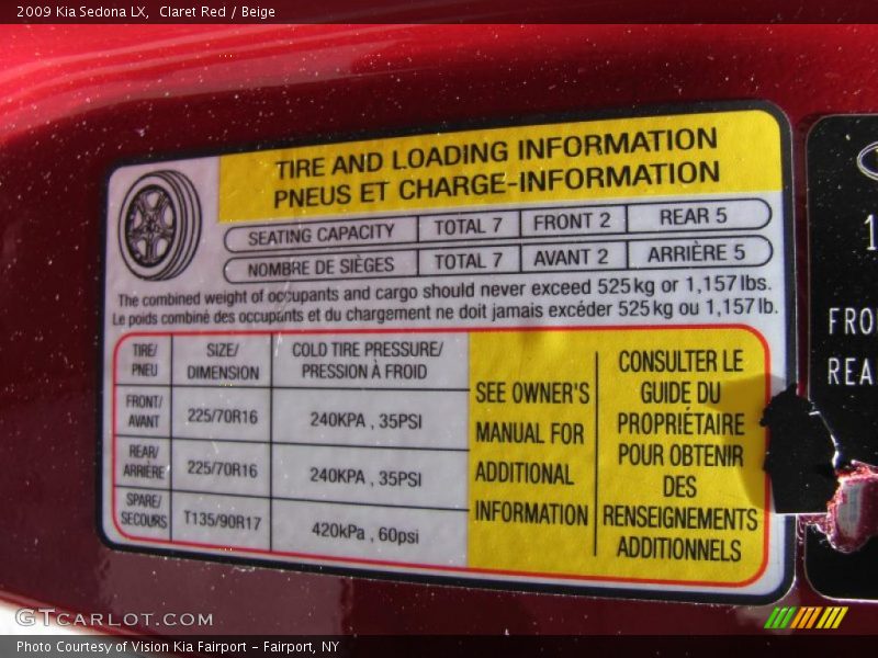 Claret Red / Beige 2009 Kia Sedona LX