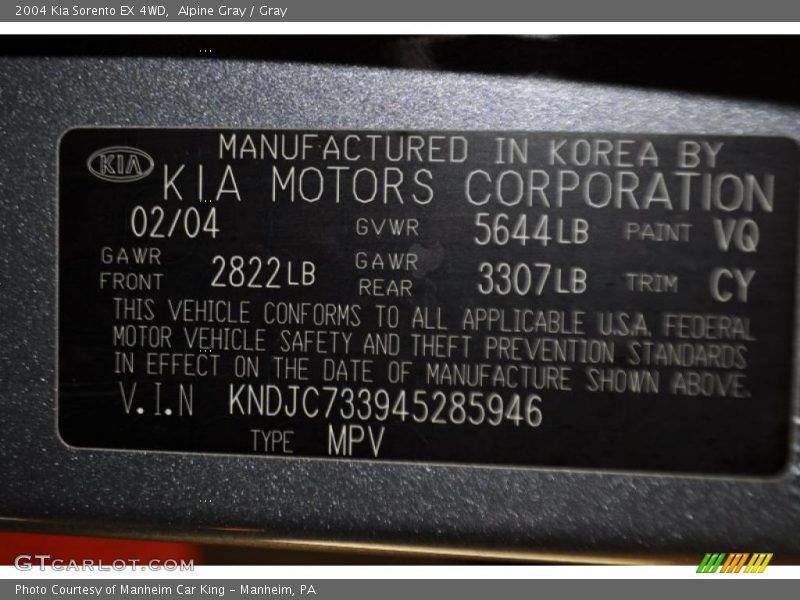 Alpine Gray / Gray 2004 Kia Sorento EX 4WD