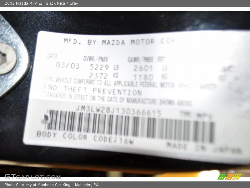 Black Mica / Gray 2003 Mazda MPV ES