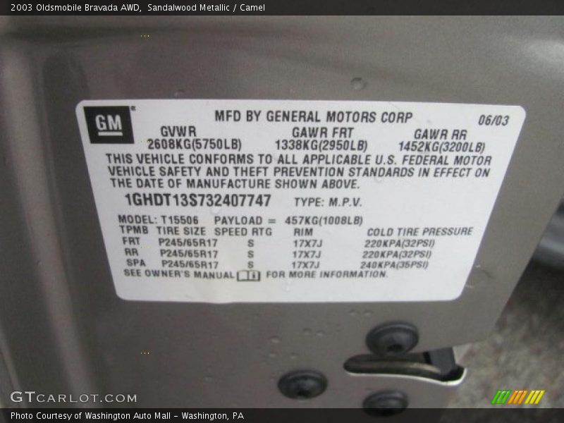 Sandalwood Metallic / Camel 2003 Oldsmobile Bravada AWD