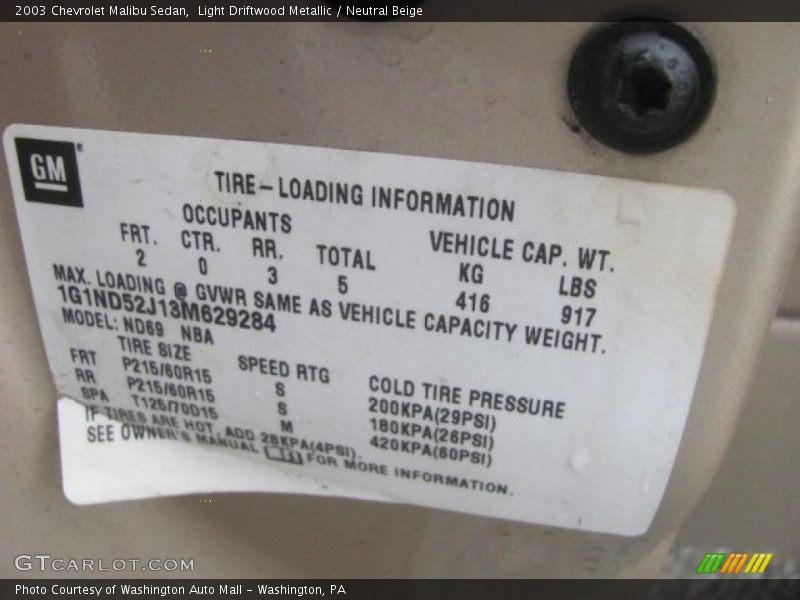 Light Driftwood Metallic / Neutral Beige 2003 Chevrolet Malibu Sedan