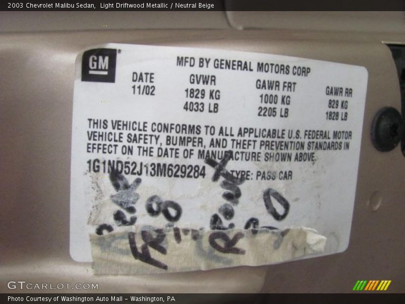 Light Driftwood Metallic / Neutral Beige 2003 Chevrolet Malibu Sedan
