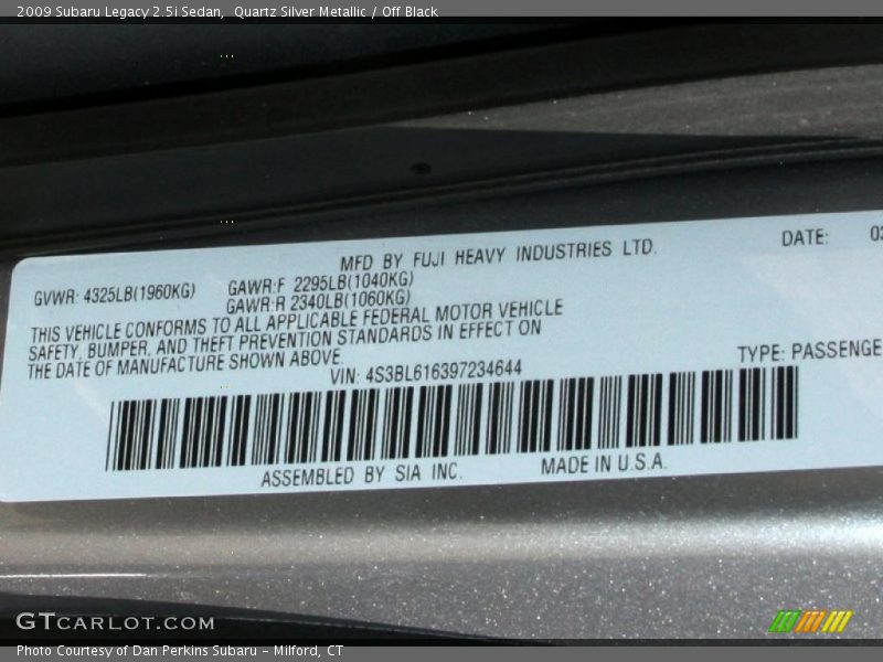 Quartz Silver Metallic / Off Black 2009 Subaru Legacy 2.5i Sedan