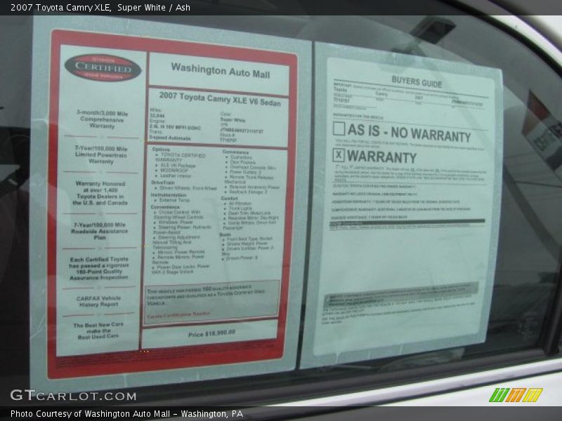 Super White / Ash 2007 Toyota Camry XLE