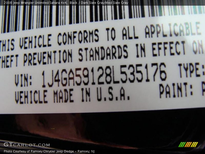 Black / Dark Slate Gray/Med Slate Gray 2008 Jeep Wrangler Unlimited Sahara 4x4