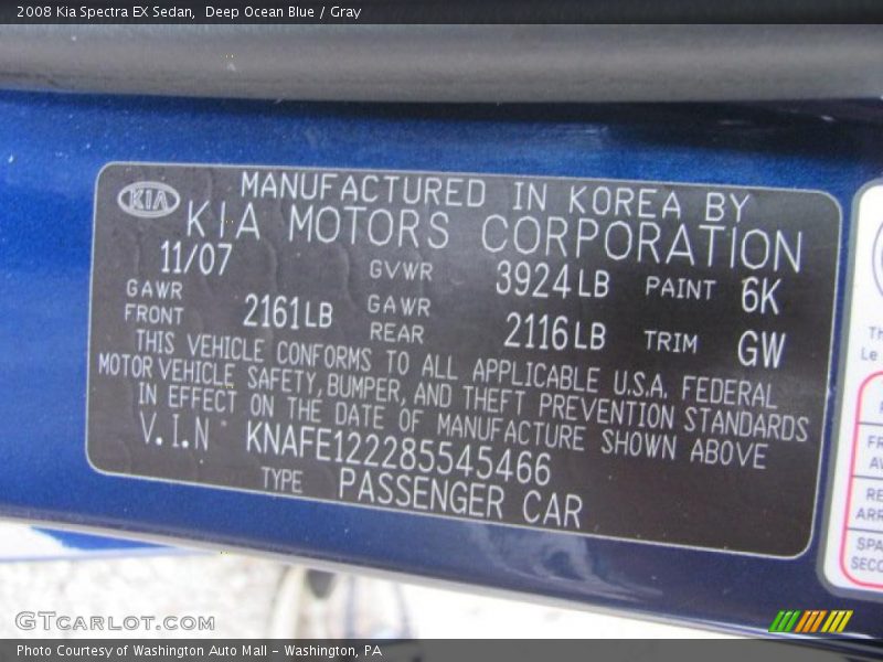 Deep Ocean Blue / Gray 2008 Kia Spectra EX Sedan