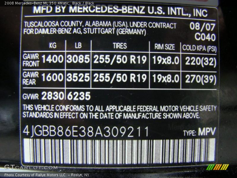 Black / Black 2008 Mercedes-Benz ML 350 4Matic