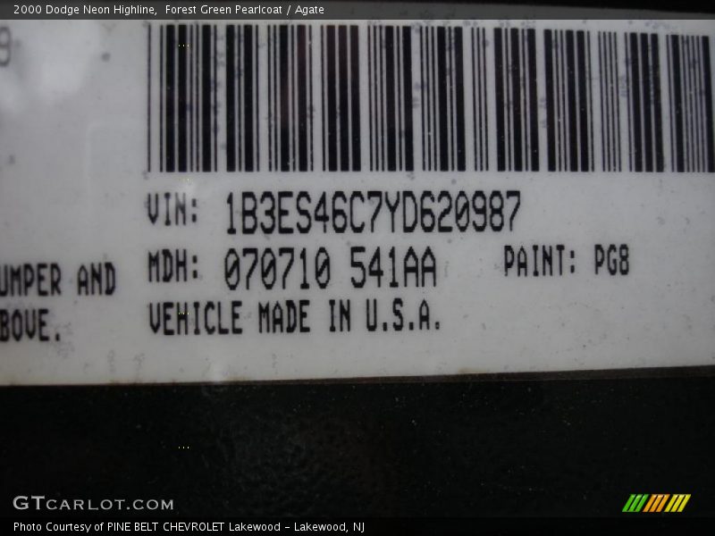 Forest Green Pearlcoat / Agate 2000 Dodge Neon Highline
