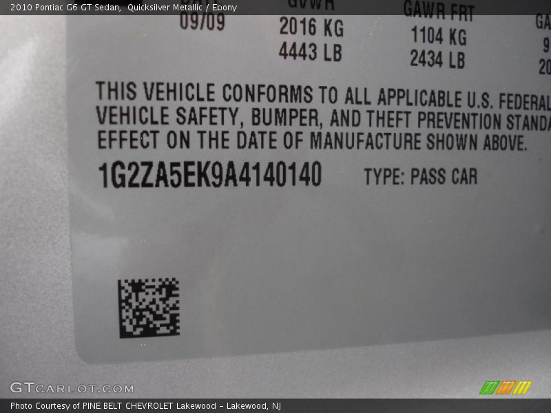 Quicksilver Metallic / Ebony 2010 Pontiac G6 GT Sedan