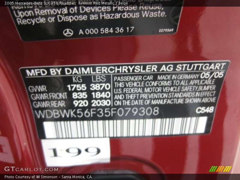 Firemist Red Metallic / Beige 2005 Mercedes-Benz SLK 350 Roadster