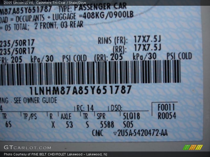 Cashmere Tri-Coat / Shale/Dove 2005 Lincoln LS V8