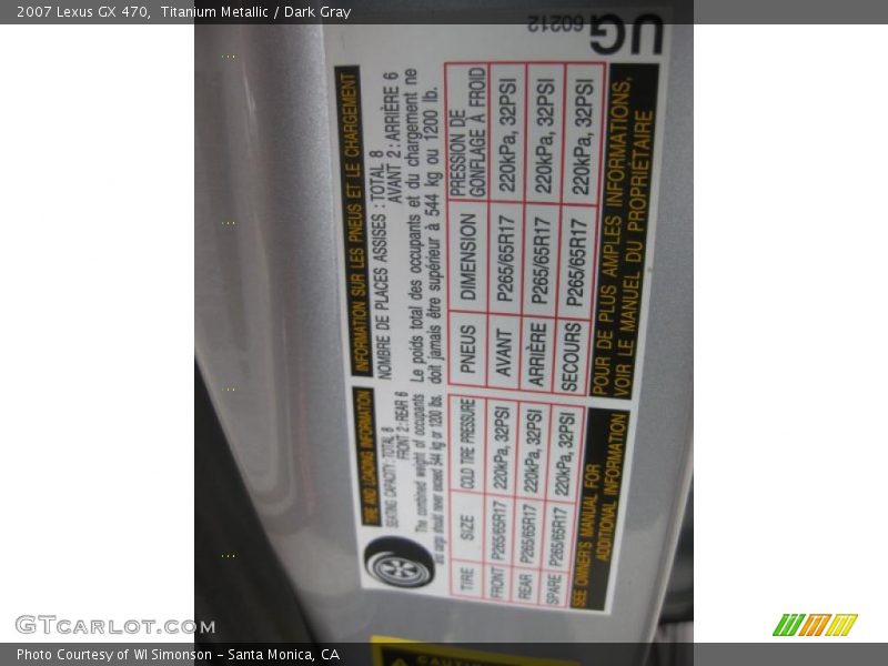 Titanium Metallic / Dark Gray 2007 Lexus GX 470