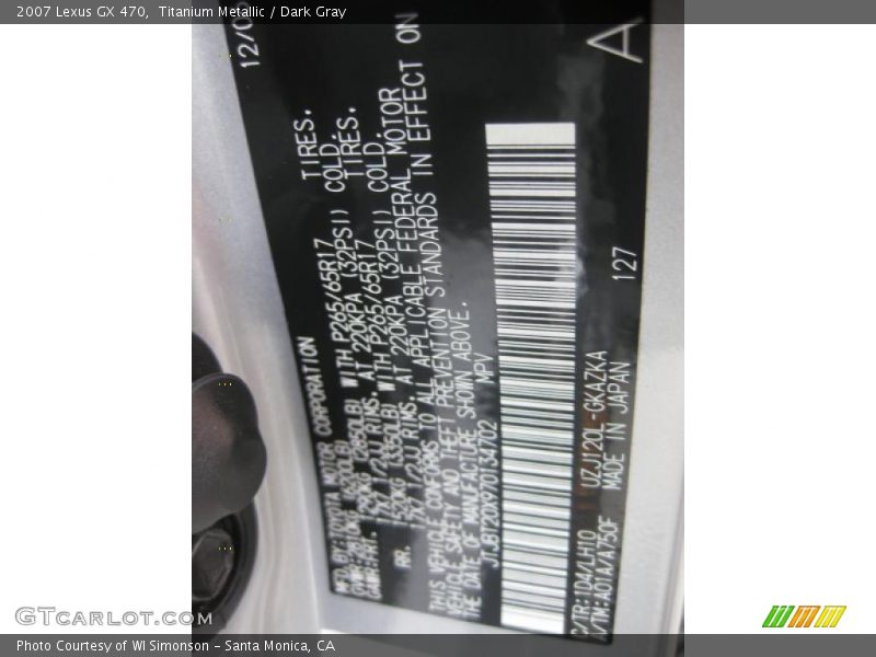 Titanium Metallic / Dark Gray 2007 Lexus GX 470