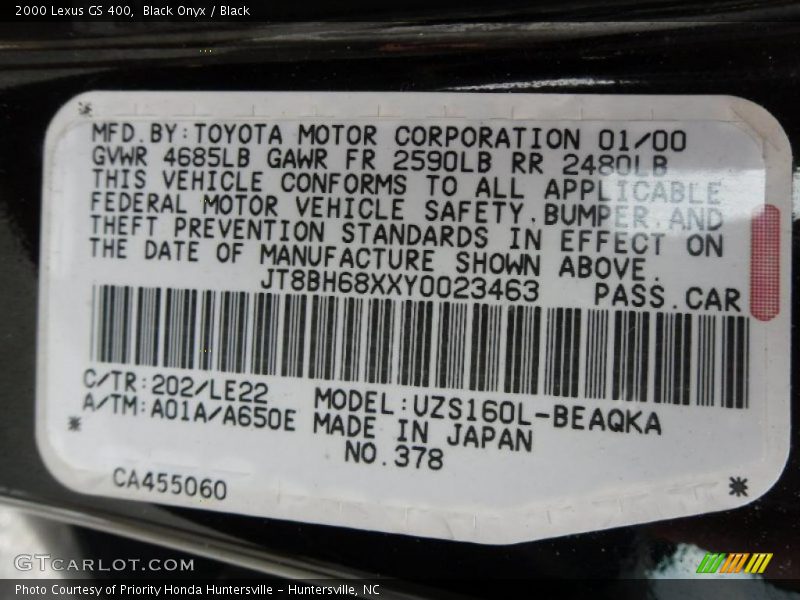2000 GS 400 Black Onyx Color Code 202