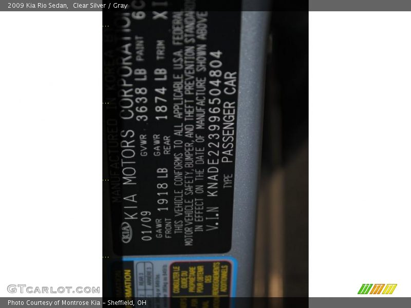 Clear Silver / Gray 2009 Kia Rio Sedan