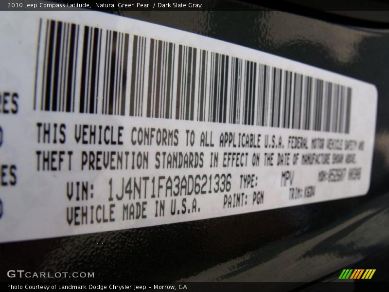 Natural Green Pearl / Dark Slate Gray 2010 Jeep Compass Latitude