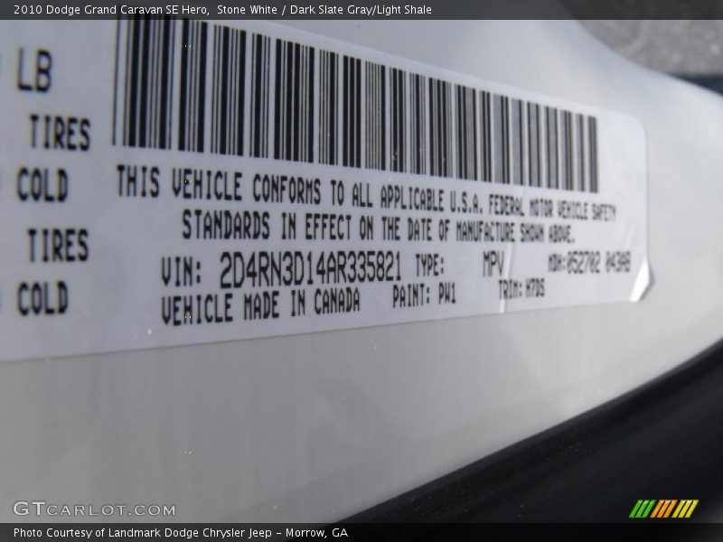 Stone White / Dark Slate Gray/Light Shale 2010 Dodge Grand Caravan SE Hero