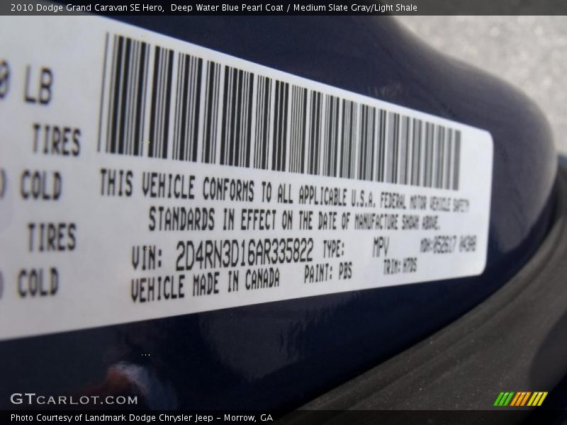 Deep Water Blue Pearl Coat / Medium Slate Gray/Light Shale 2010 Dodge Grand Caravan SE Hero