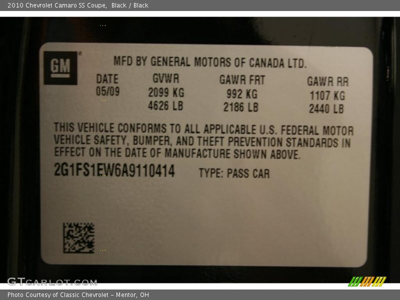 Black / Black 2010 Chevrolet Camaro SS Coupe