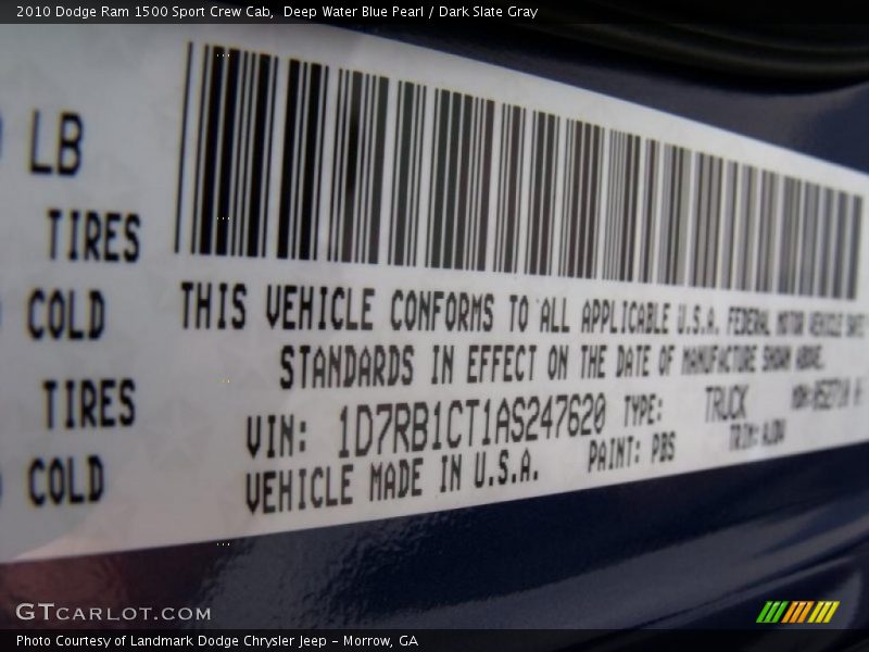 Deep Water Blue Pearl / Dark Slate Gray 2010 Dodge Ram 1500 Sport Crew Cab